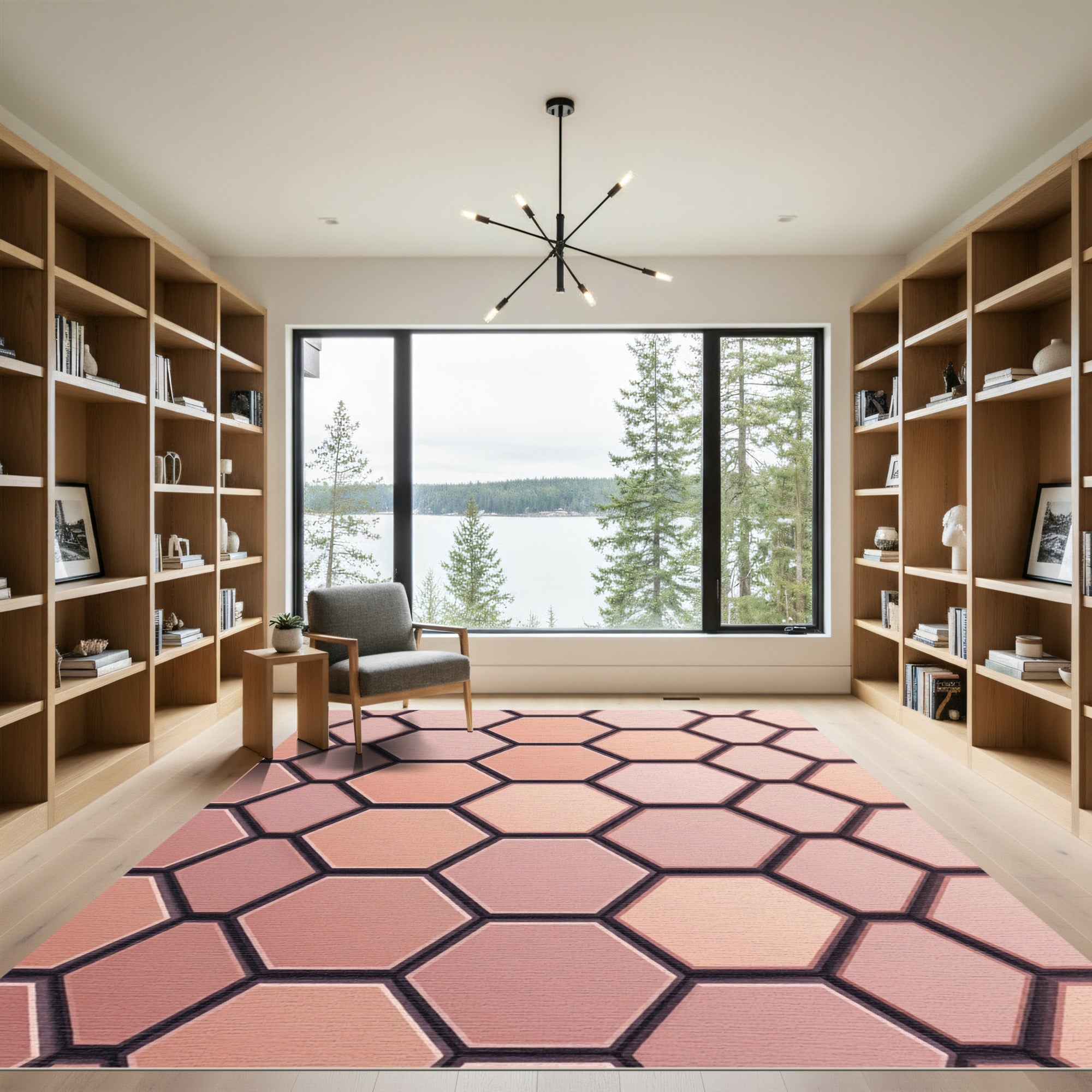 Soft Peach Hexagon Grid Rug