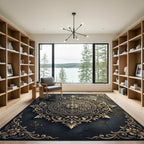 Elegant Gold Floral Ornate Medallion Rug