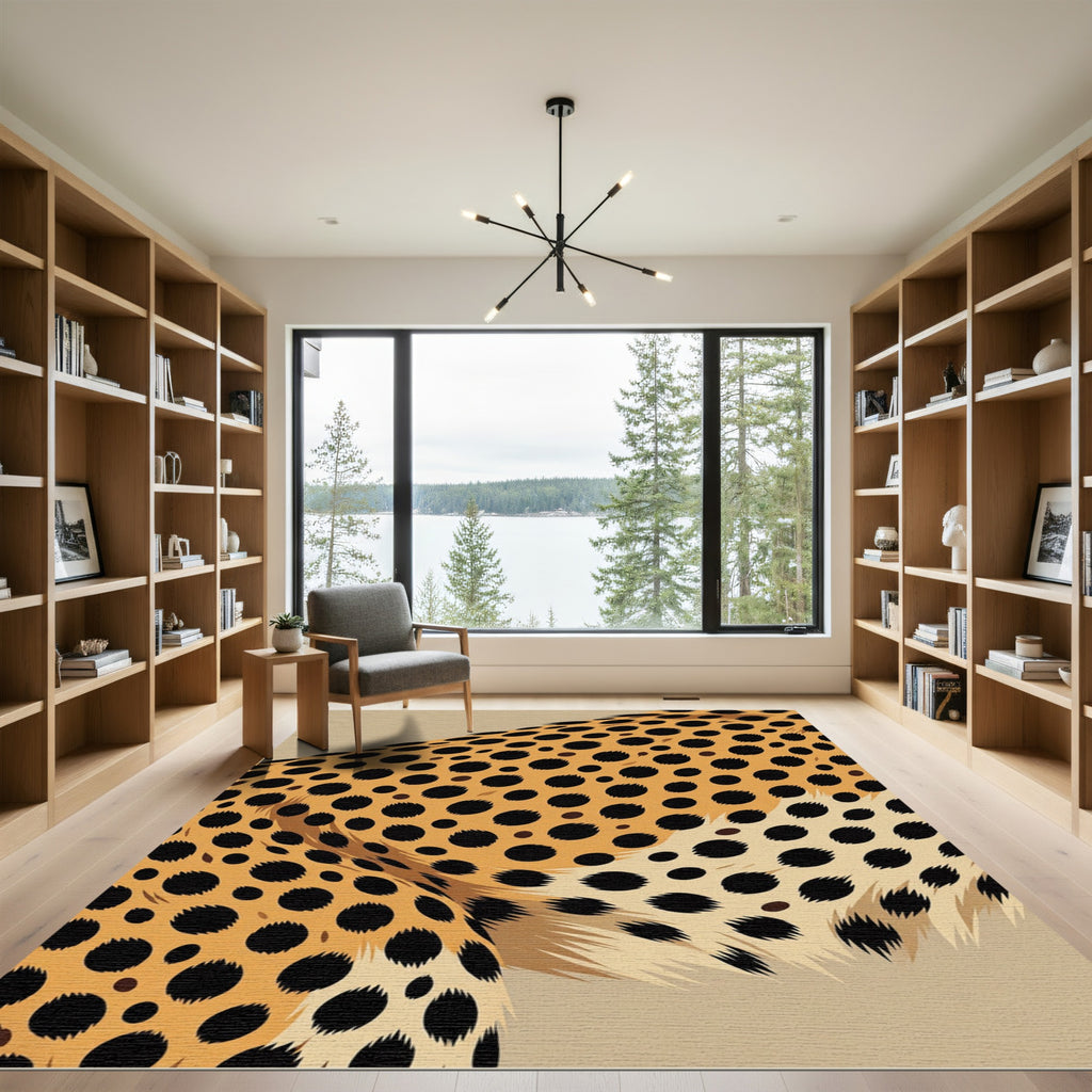 Golden Spotted Cheetah Fur Abstract Rug