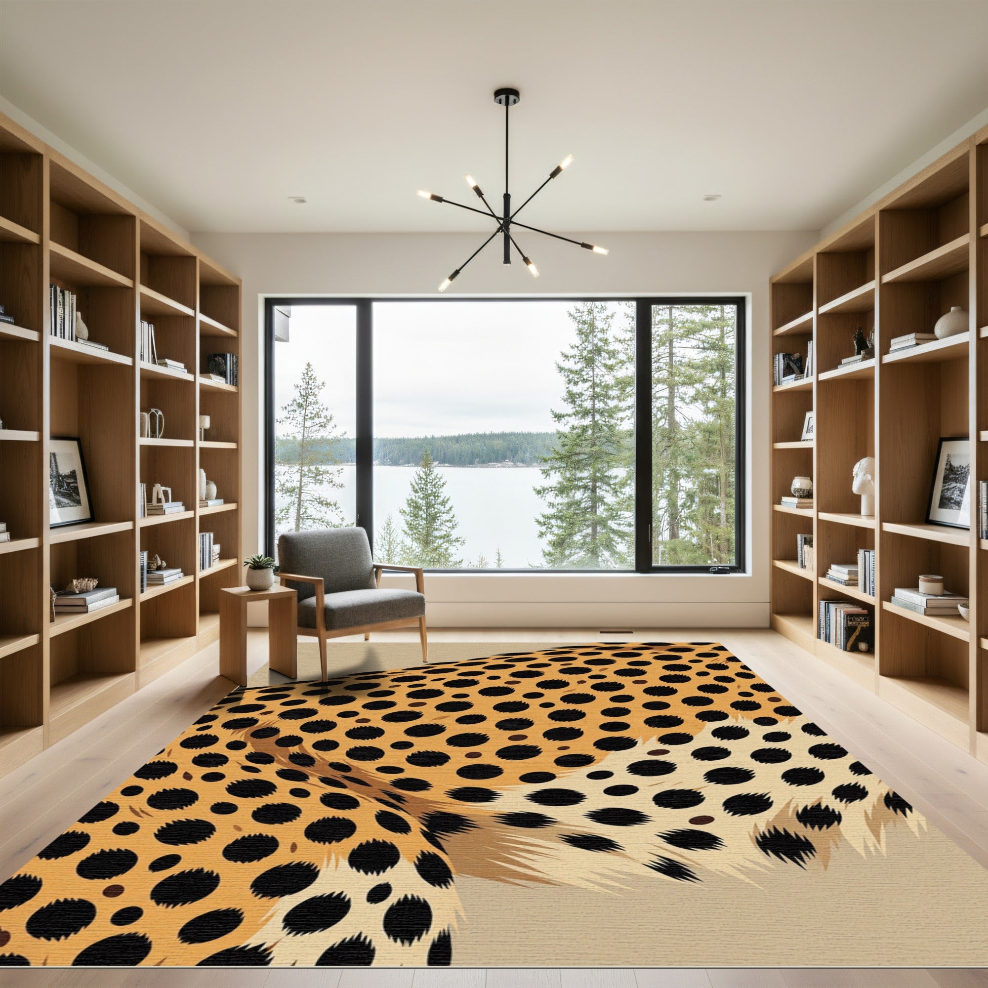 Golden Spotted Cheetah Fur Abstract Rug