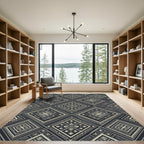 Dark Ivory Geometric Inlaid Diamond Rug