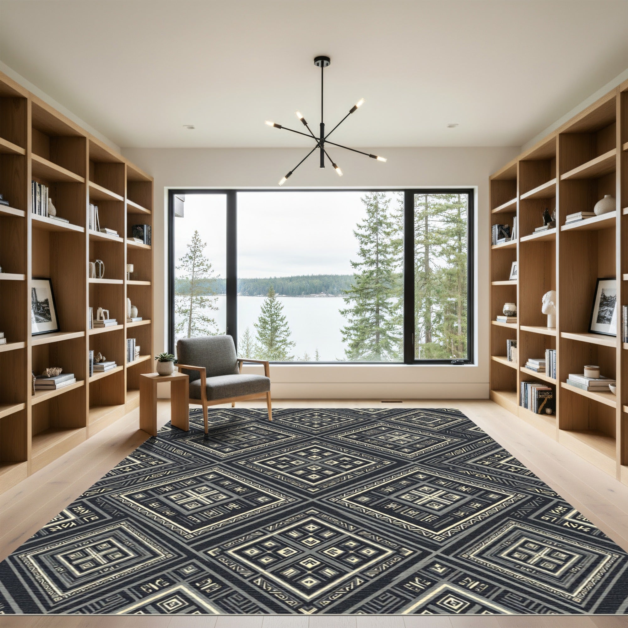 Dark Ivory Geometric Inlaid Diamond Rug