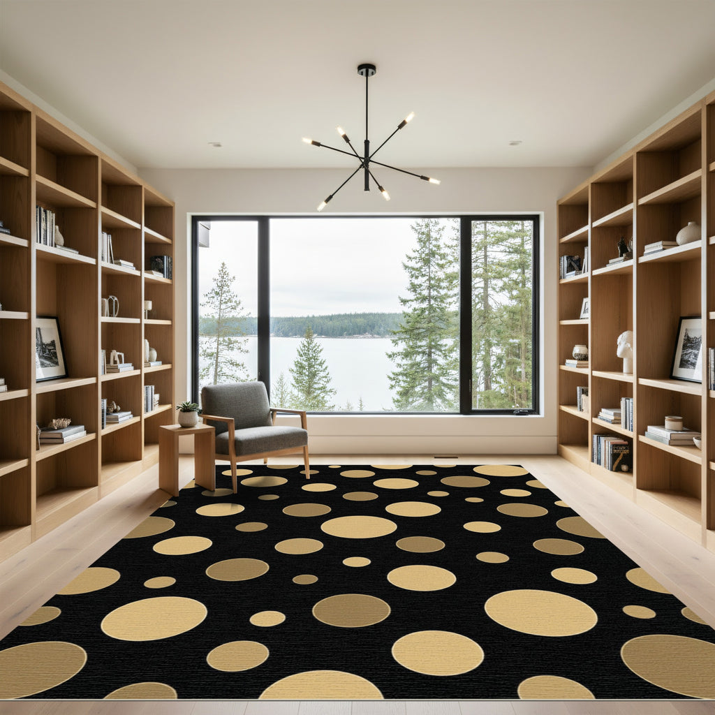 Golden Dot Cluster Black Rug