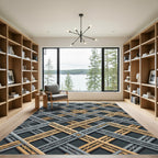 Sophisticated Gold and Silver Geometric Lattice Rug