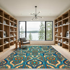 Teal and Gold Intricate Floral Arch Rug