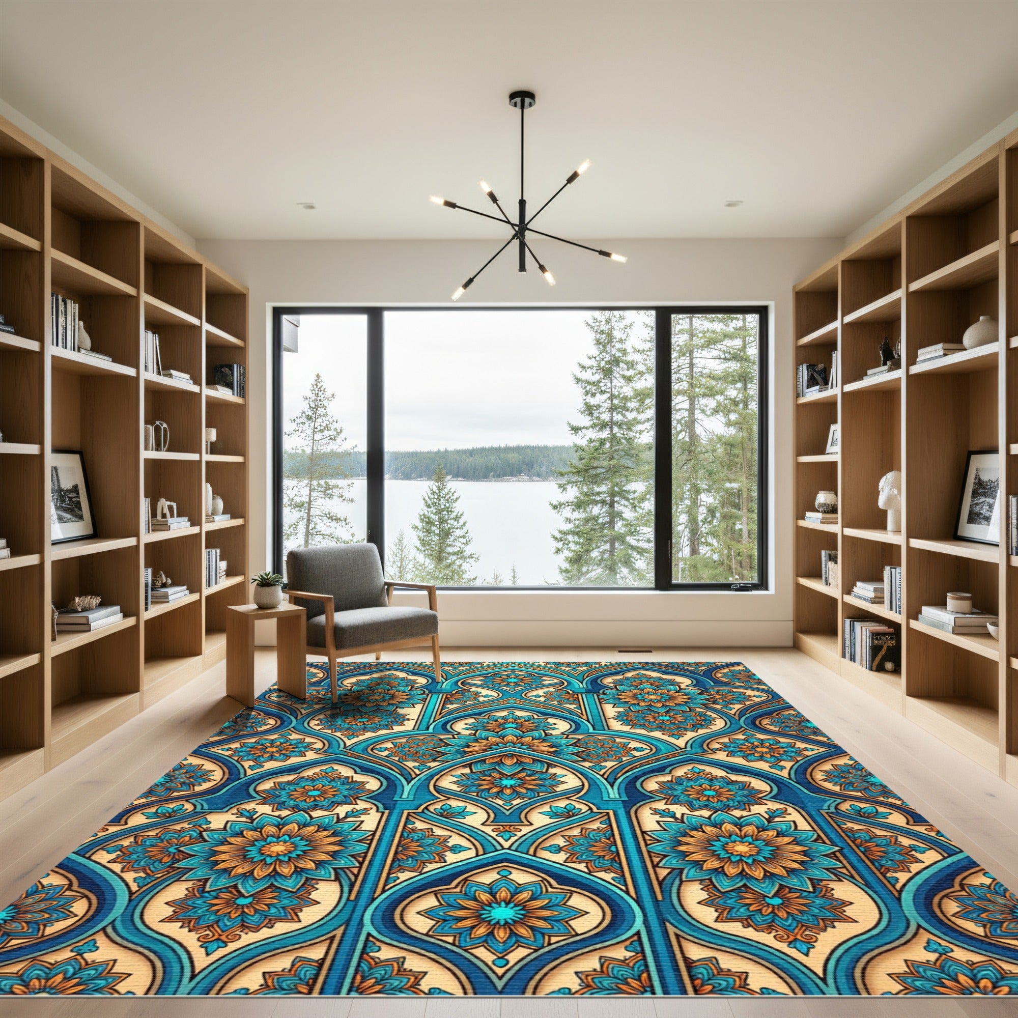 Teal and Gold Intricate Floral Arch Rug