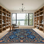 Midnight Navy Floral Damask Medallion Rug