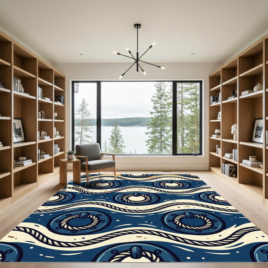 Nautical Navy Rope Wave Knot Rug