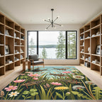Whimsical Grasshopper Meadow Wildflower Illustration Rug