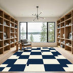 Minimalist Navy and Cream Grid Rug