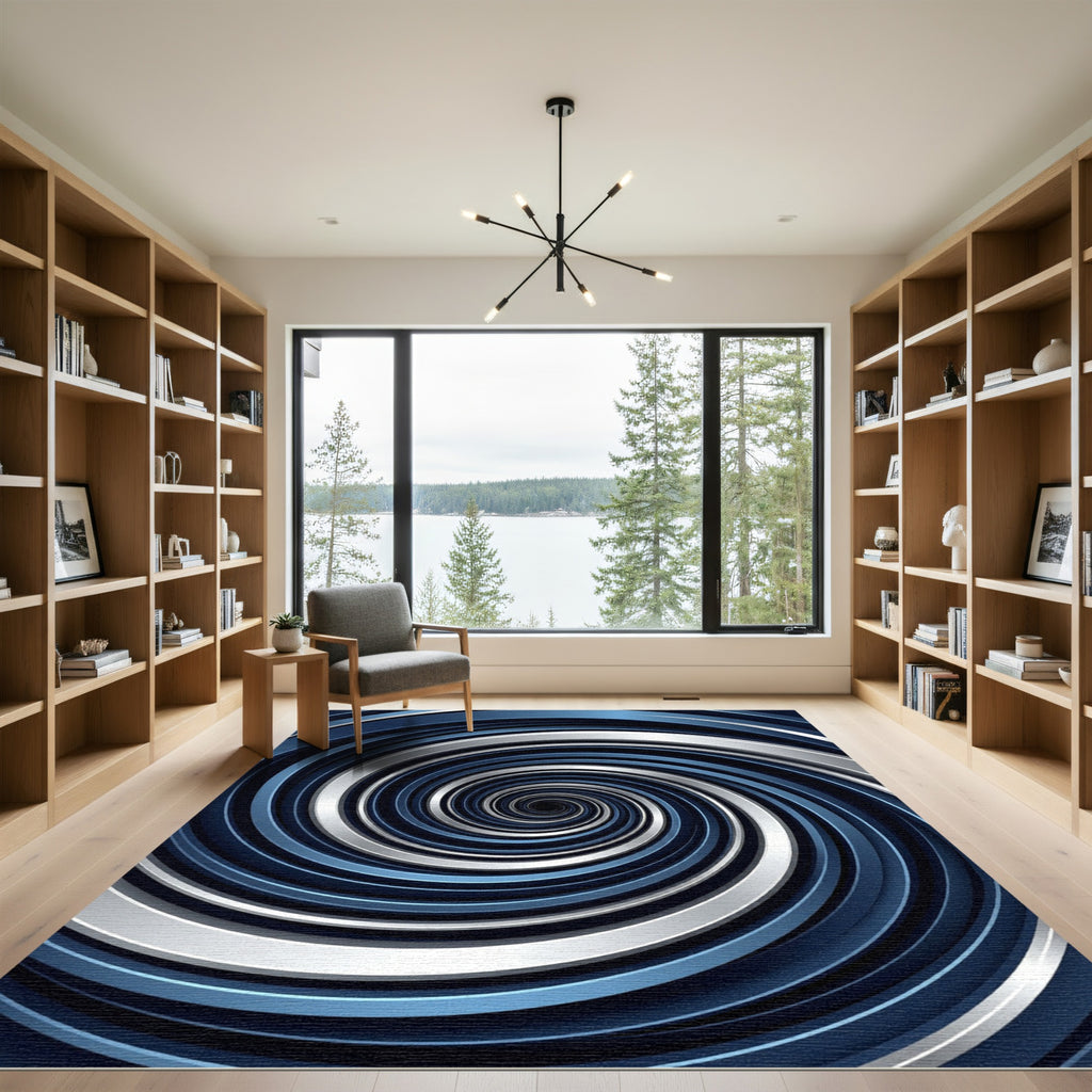 Metallic Navy and Silver Spiral Abyss Rug