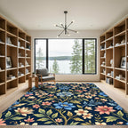 Midnight Navy Floral Meadow Garden Rug