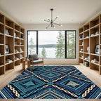 Dark Blue Geometric Chain Diamond Rug