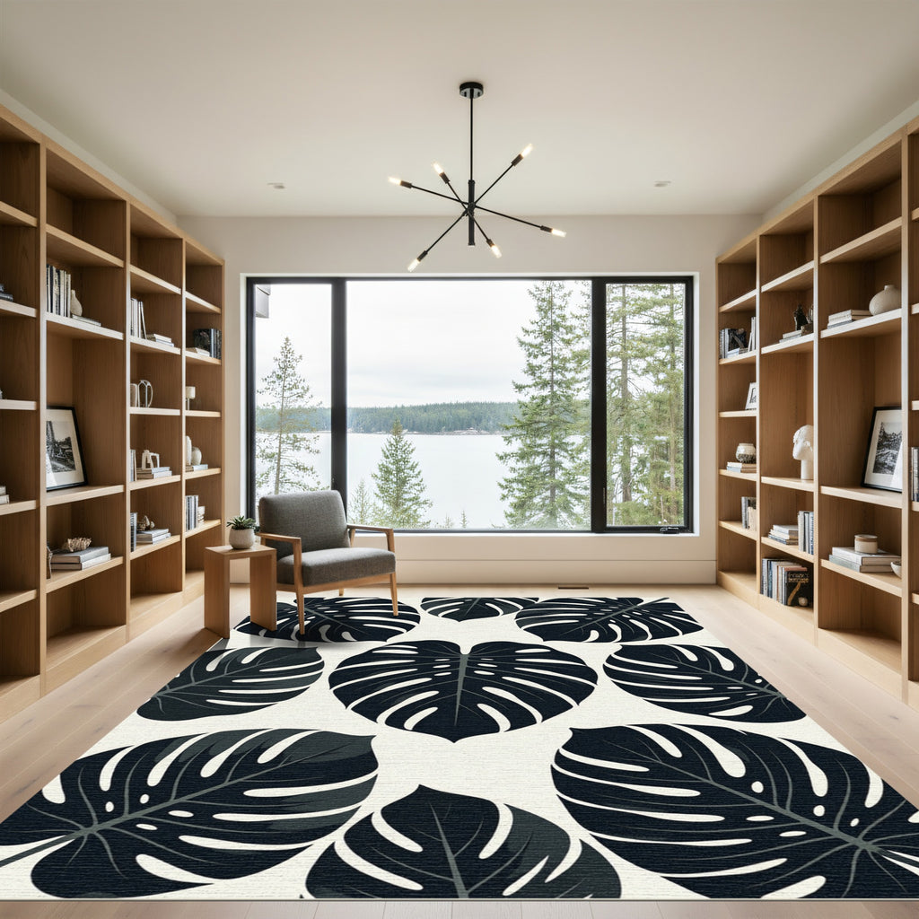 Dark Green Monstera Leaf Pattern Rug