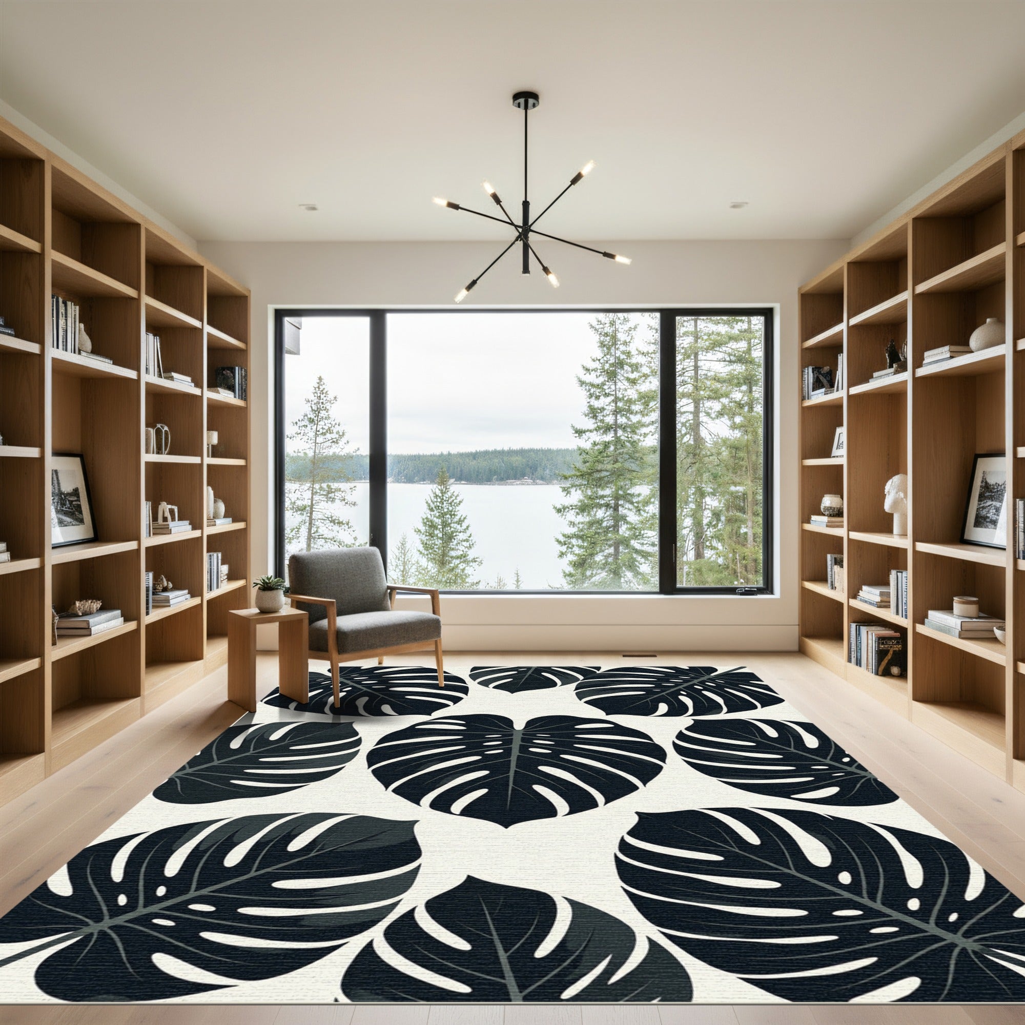 Dark Green Monstera Leaf Pattern Rug