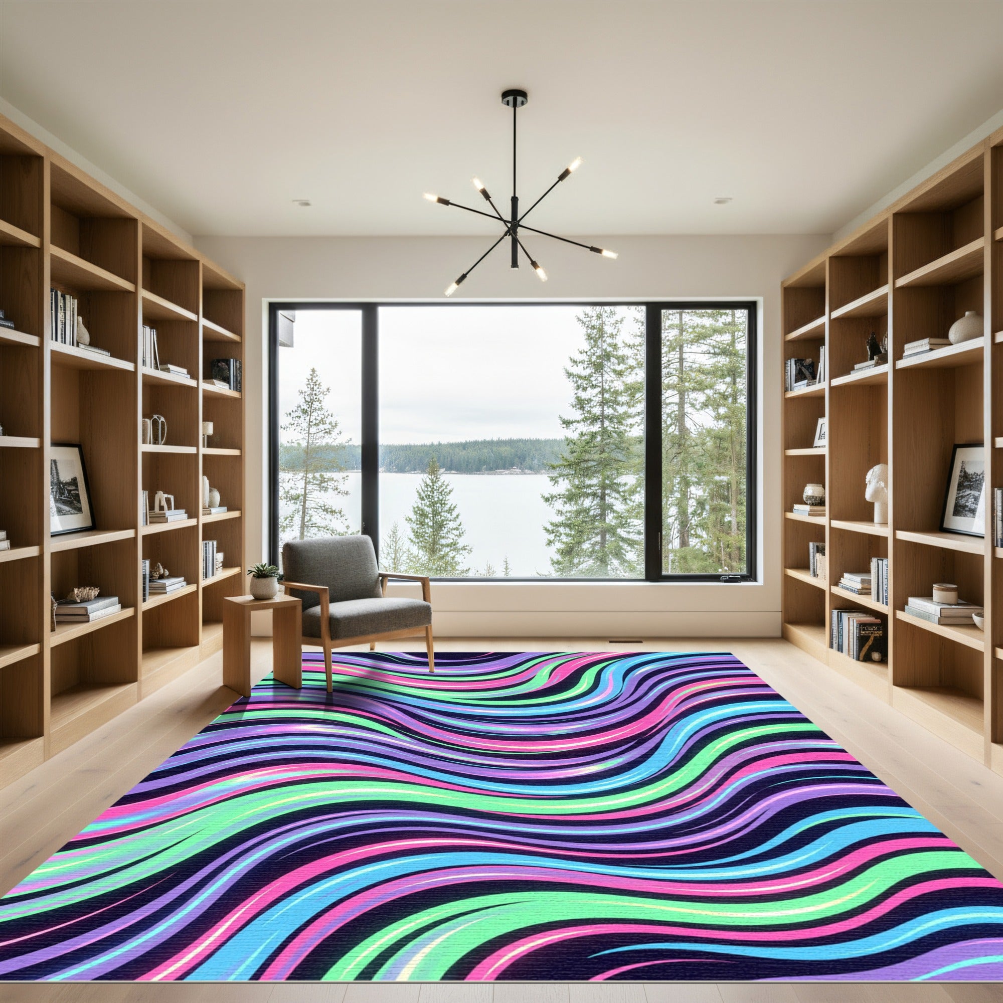 Vibrant Neon Abstract Iridescent Wave Rug