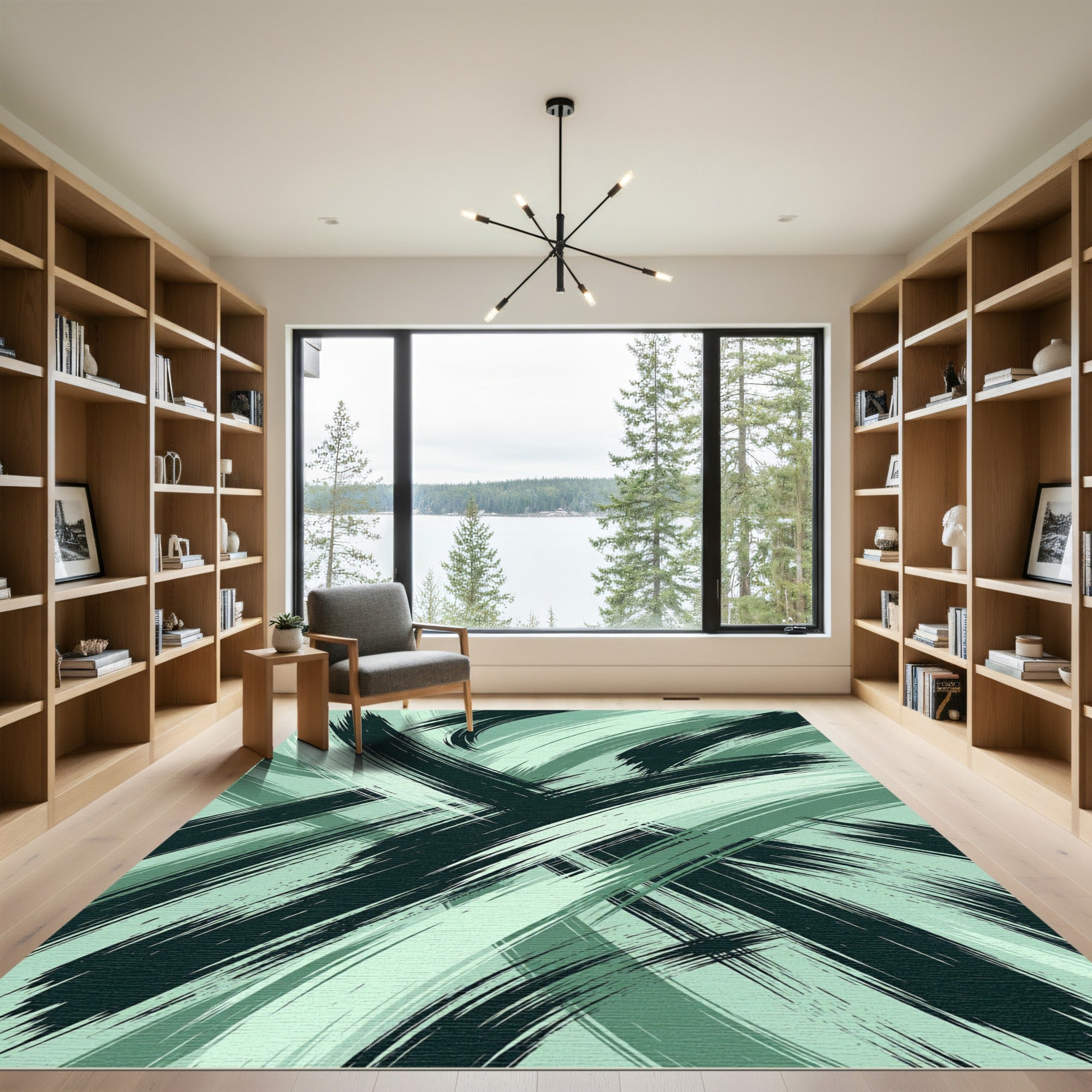 Deep Teal Abstract Brush Strokes Rug