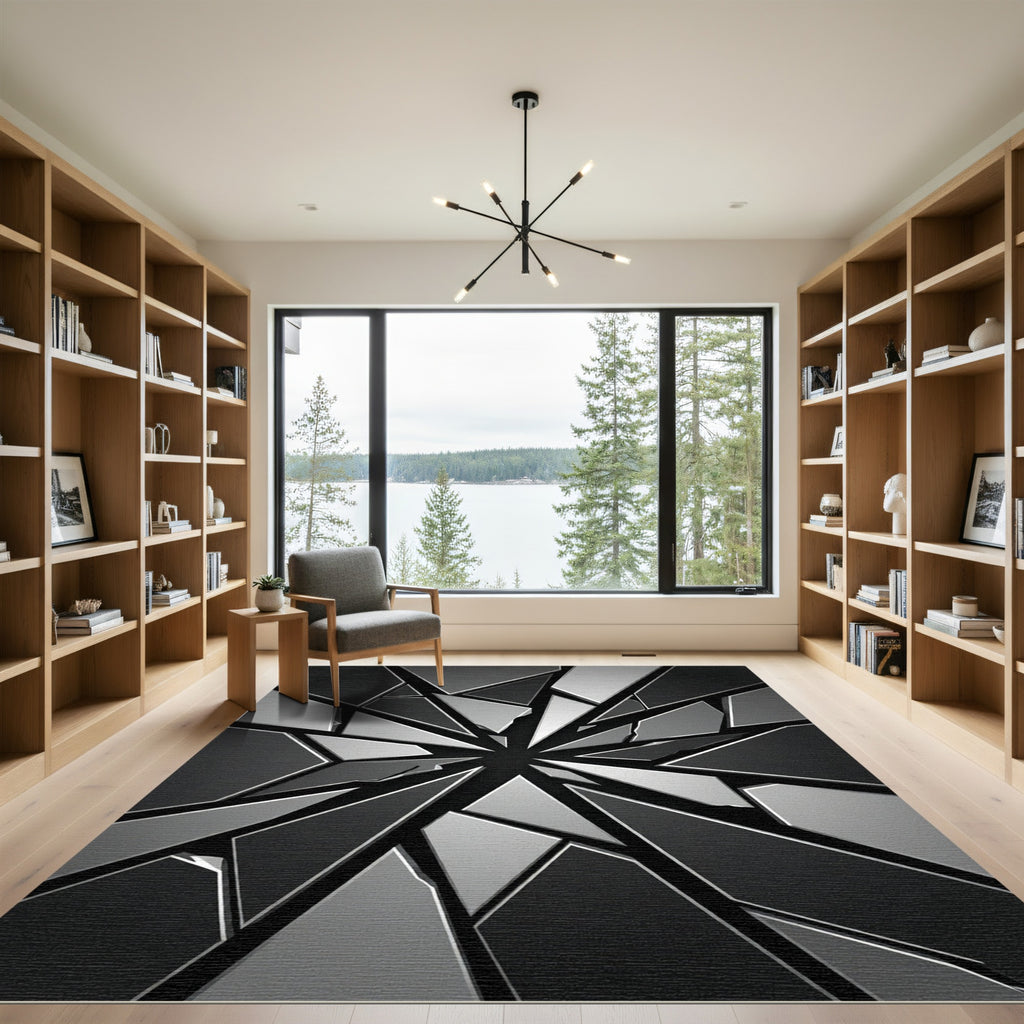 Monochrome Geometric Fractured Shard Rug