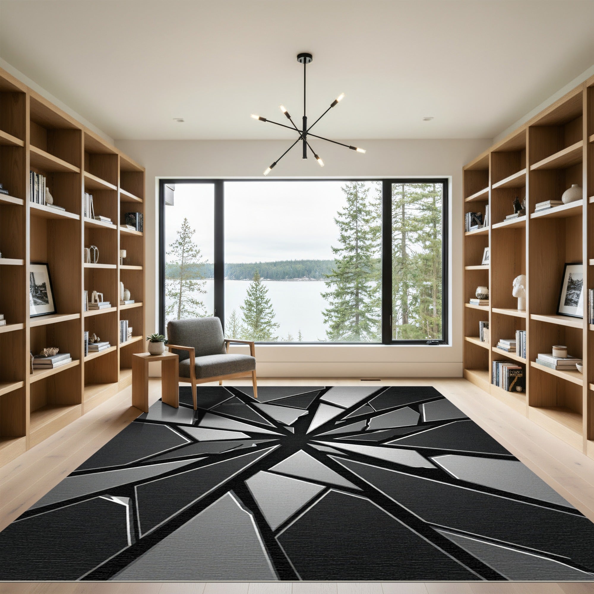 Monochrome Geometric Fractured Shard Rug