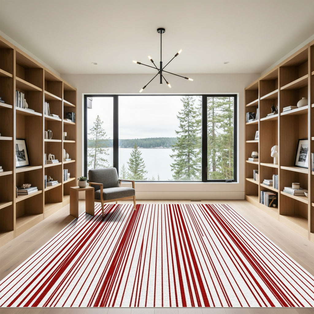 Deep Red Vertical Stripes Rug