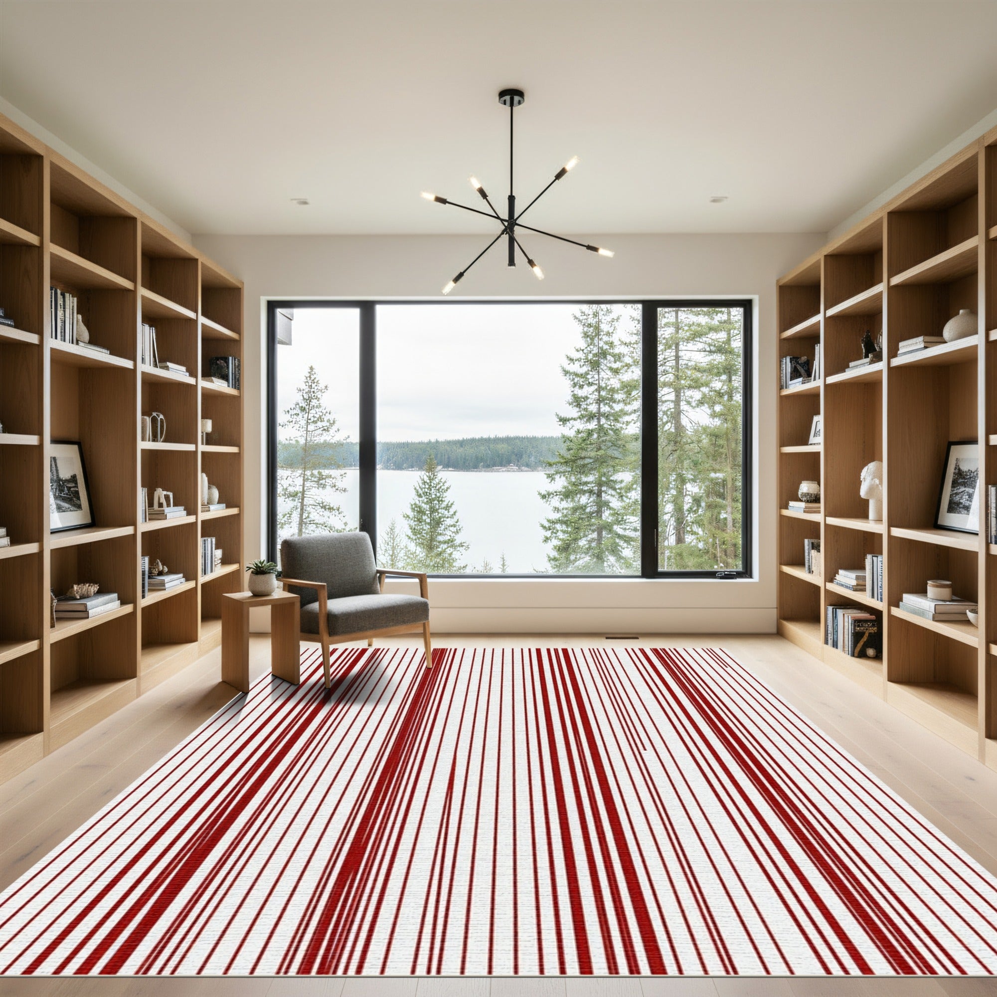 Deep Red Vertical Stripes Rug