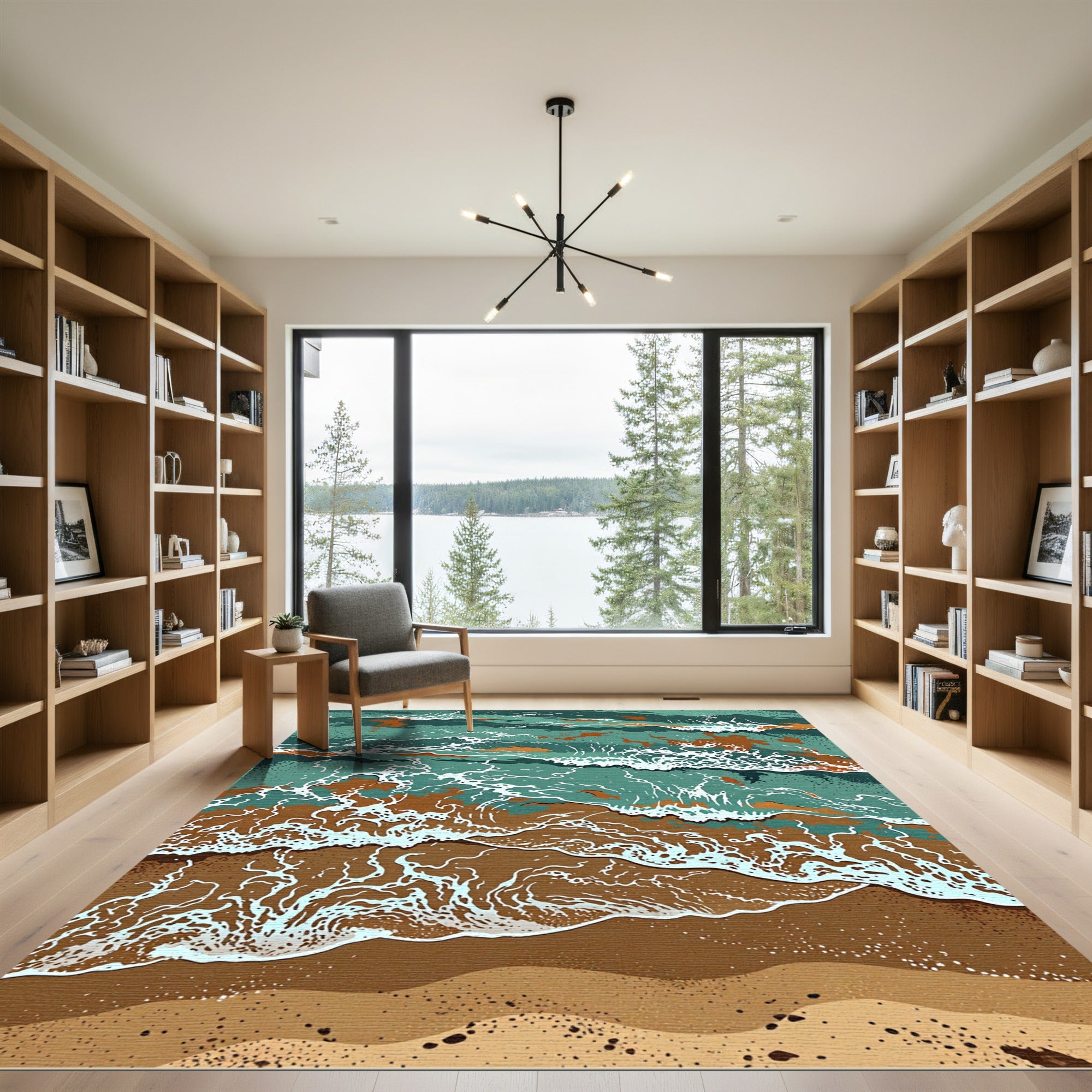 Ocean Waves Teal Brown Abstract Rug