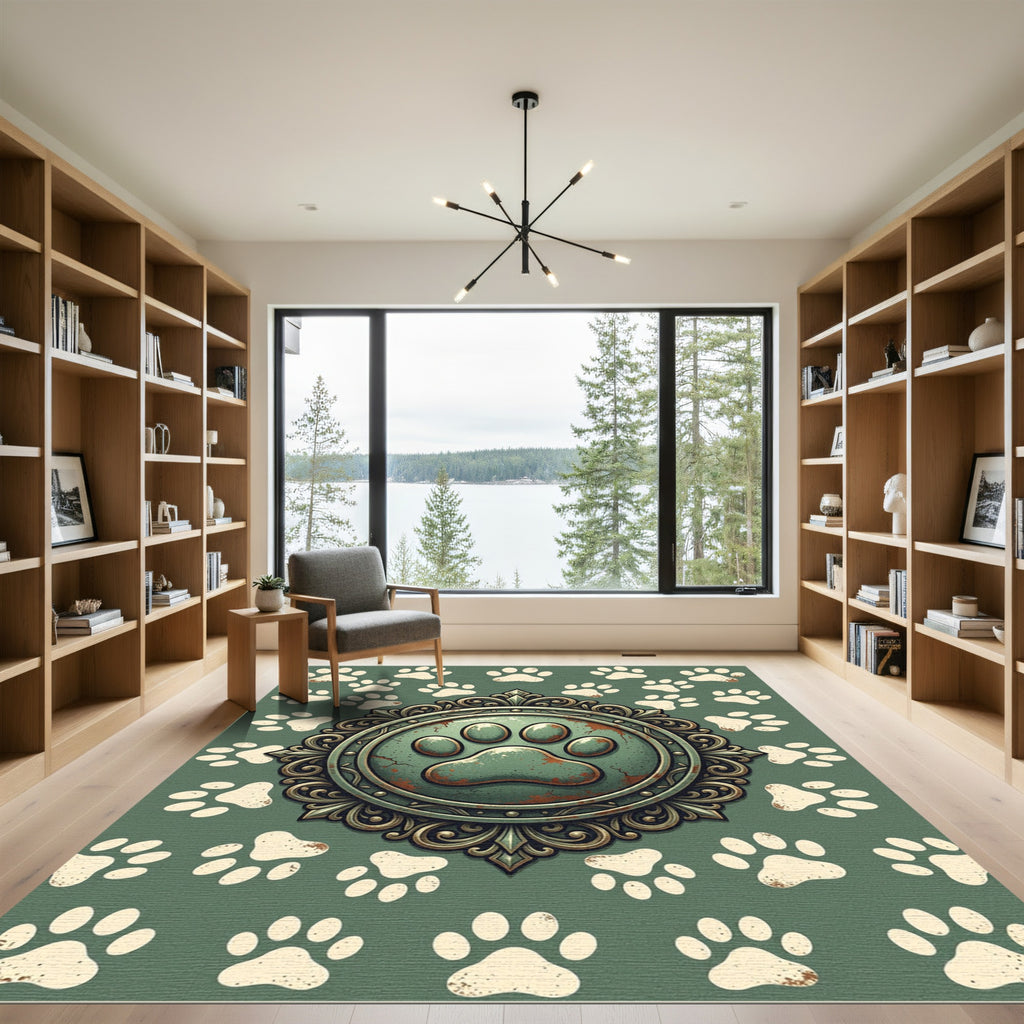 Distressed Sage Paw Embellished Medallion Rug