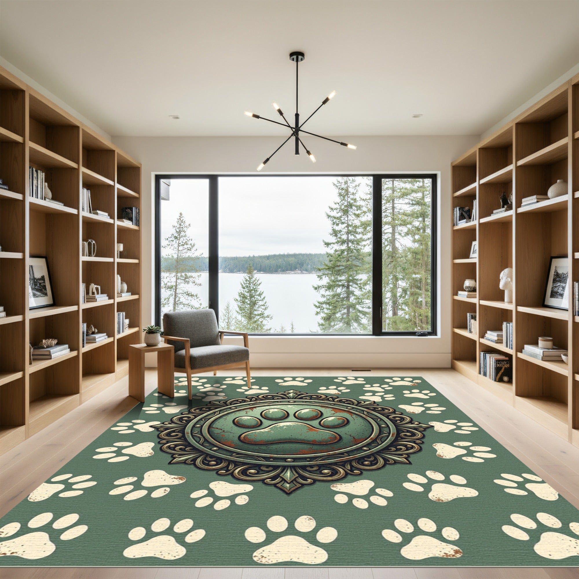 Distressed Sage Paw Embellished Medallion Rug
