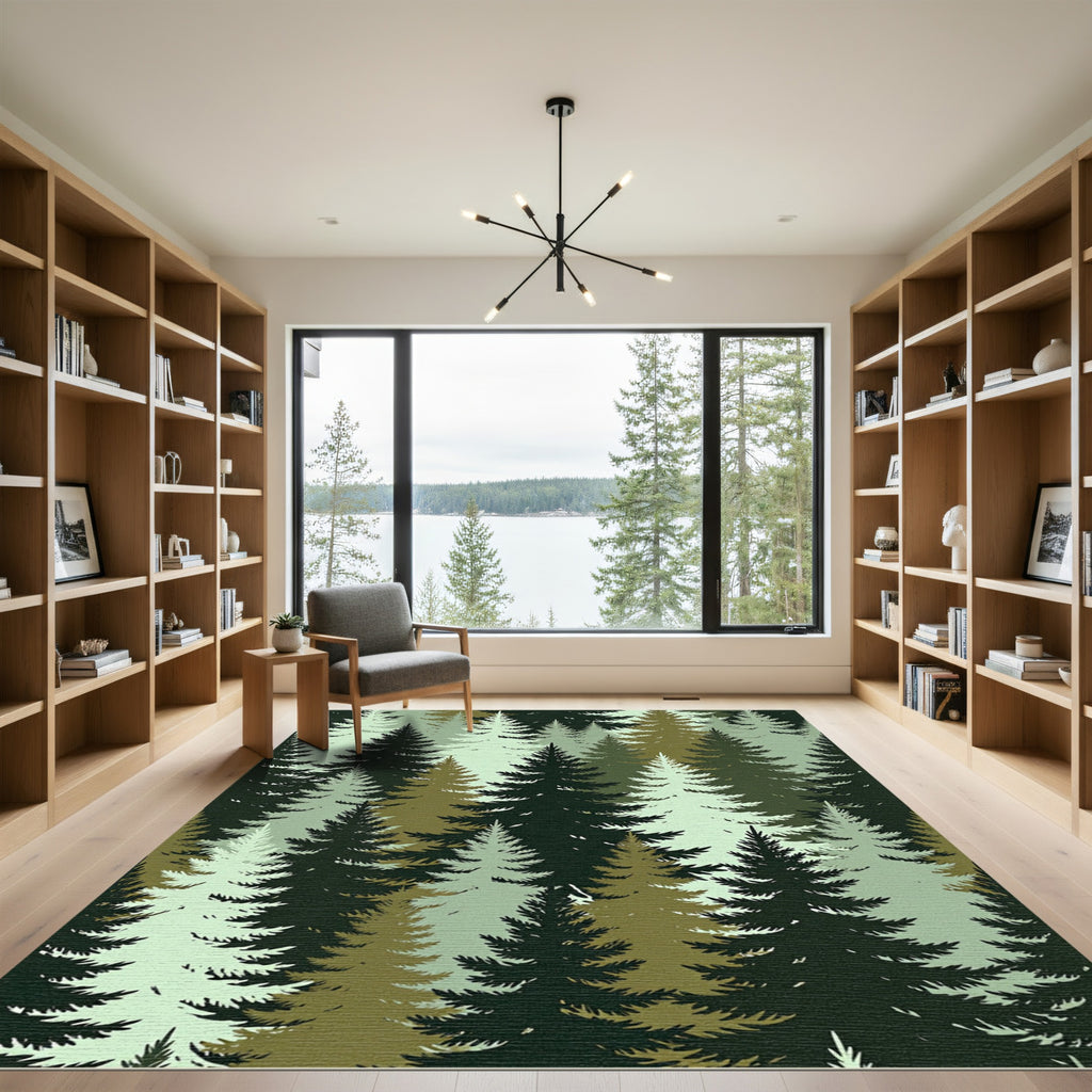 Forest Evergreen Pine Tree Silhouette Rug