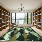 Forest Evergreen Pine Tree Silhouette Rug