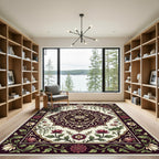 Elegant Cranberry Floral Lotus Medallion Rug