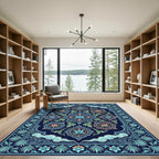 Dark Blue Floral Medallion Cloud Rug