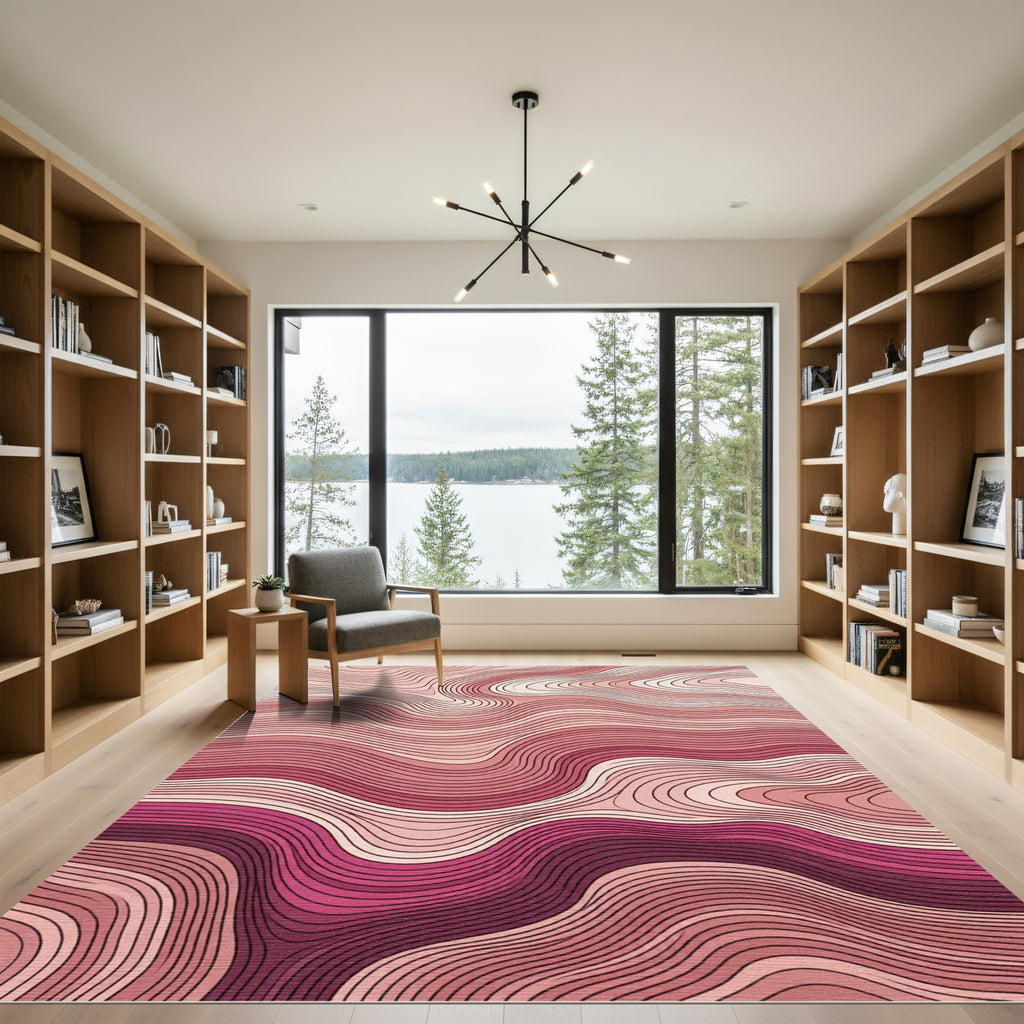 Pink Gradient Wavy Contour Art Rug