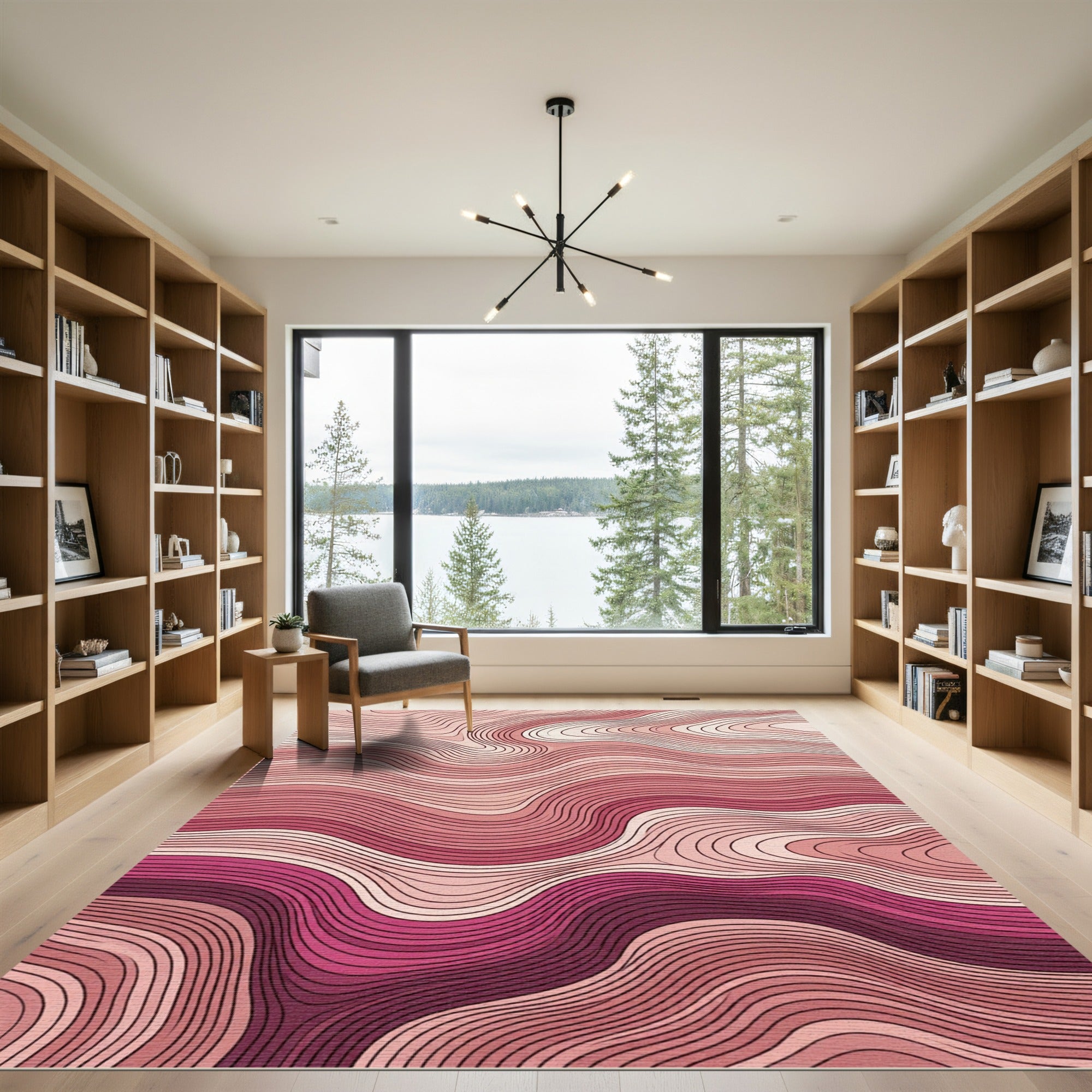 Pink Gradient Wavy Contour Art Rug