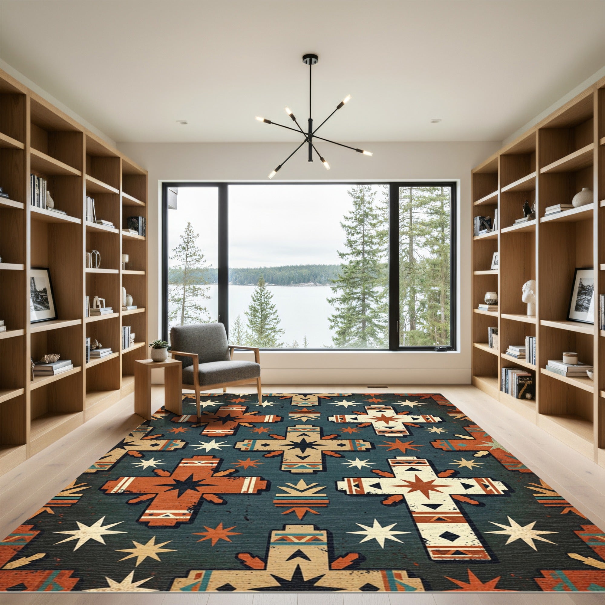 Southwestern Cross Stars Pattern Rug
