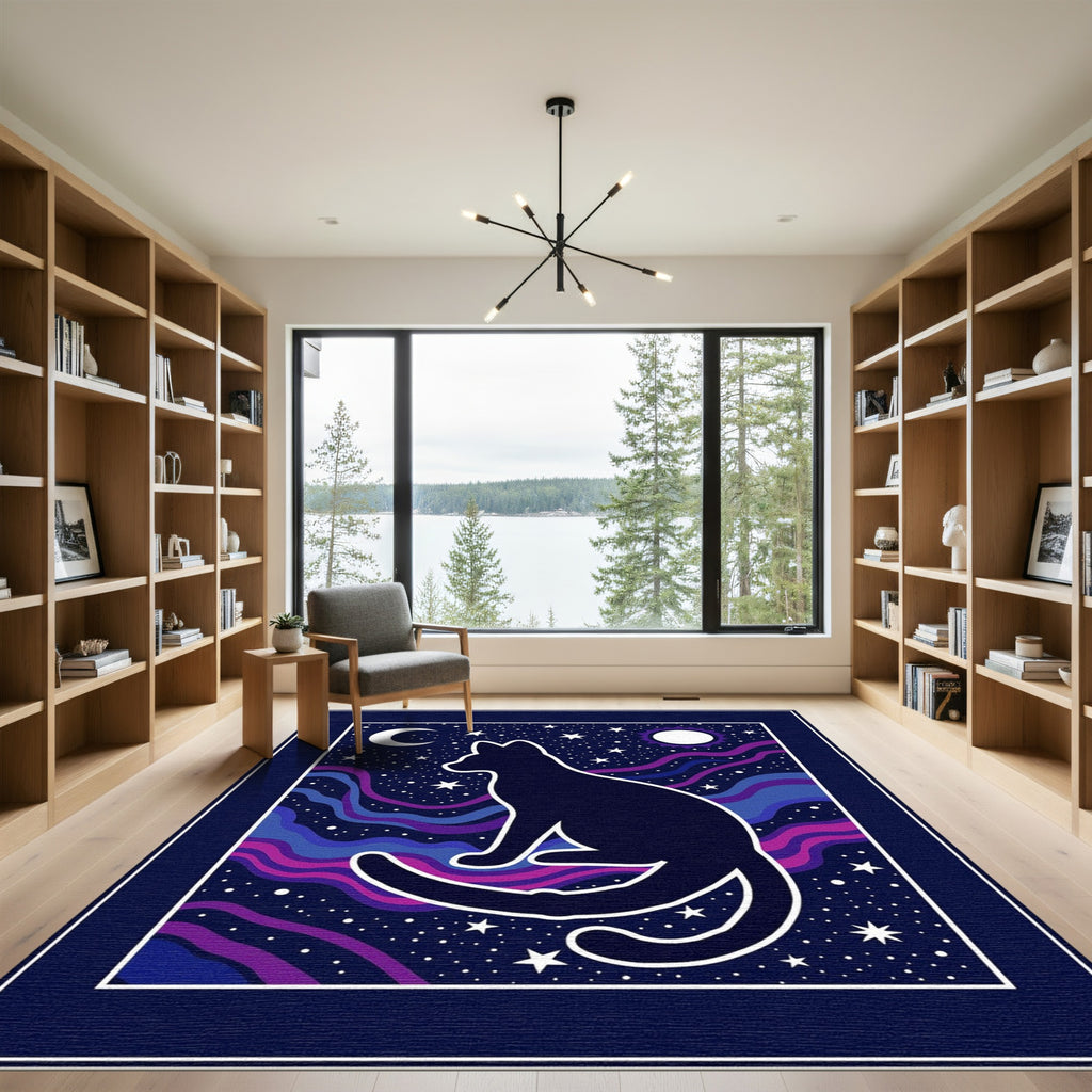 Midnight Cosmic Cat Celestial Waves Rug