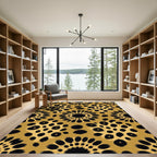 Golden Leopard Spot Floral Medallion Rug