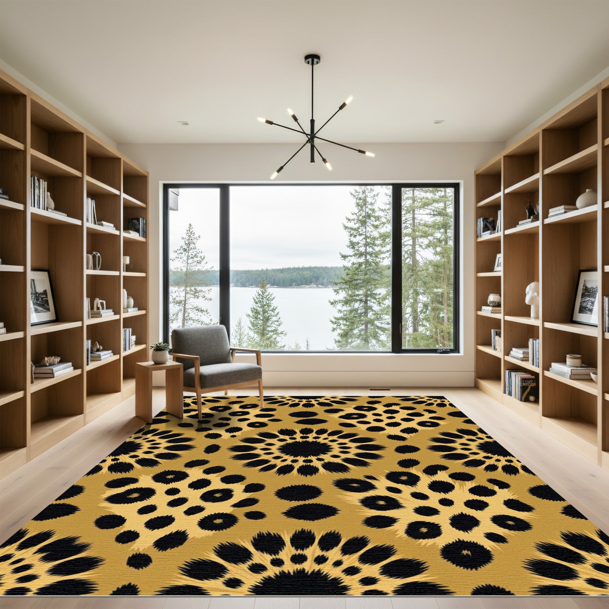 Golden Leopard Spot Floral Medallion Rug