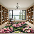 Blush Pink Hydrangea Botanical Floral Garden Rug