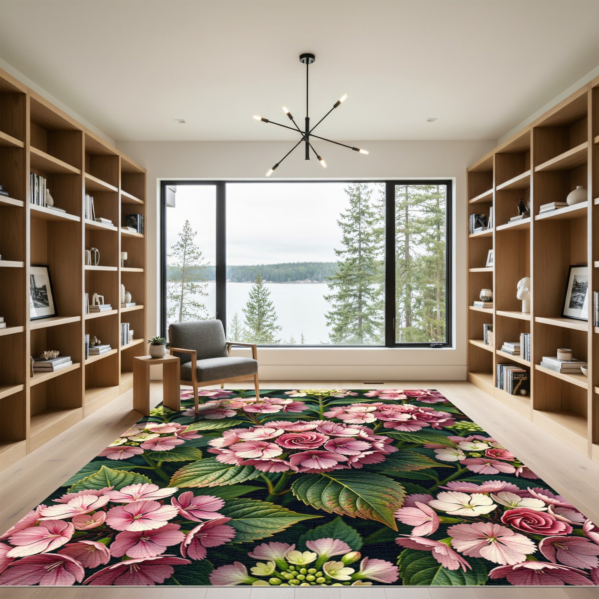 Blush Pink Hydrangea Botanical Floral Garden Rug