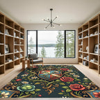 Elegantly Ornate Heraldic Rose Floral Scroll Rug
