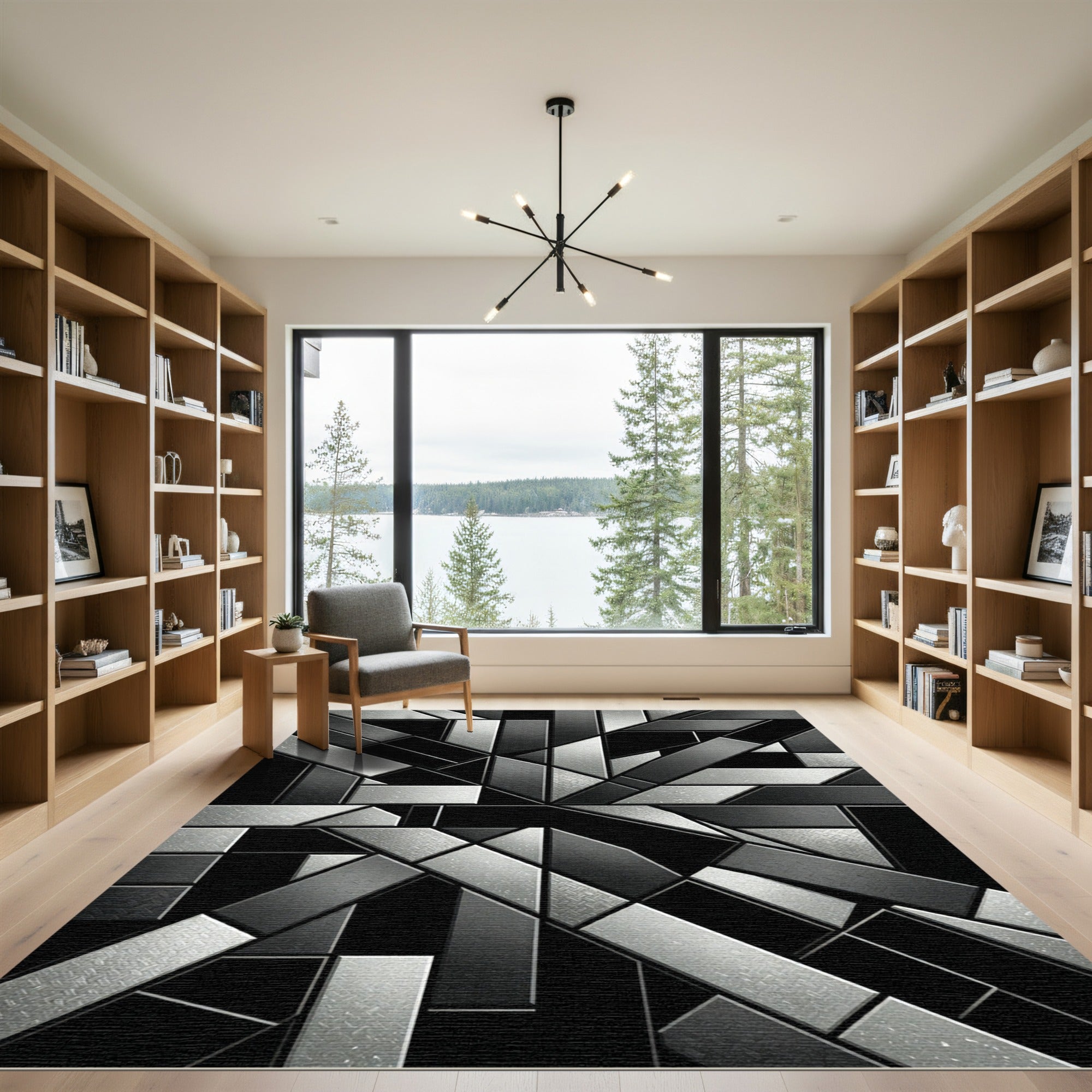 Monochromatic Geometric Industrial Steel Tile Rug