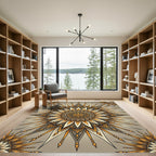 Intricate Sunburst Mandala Ochre Rug