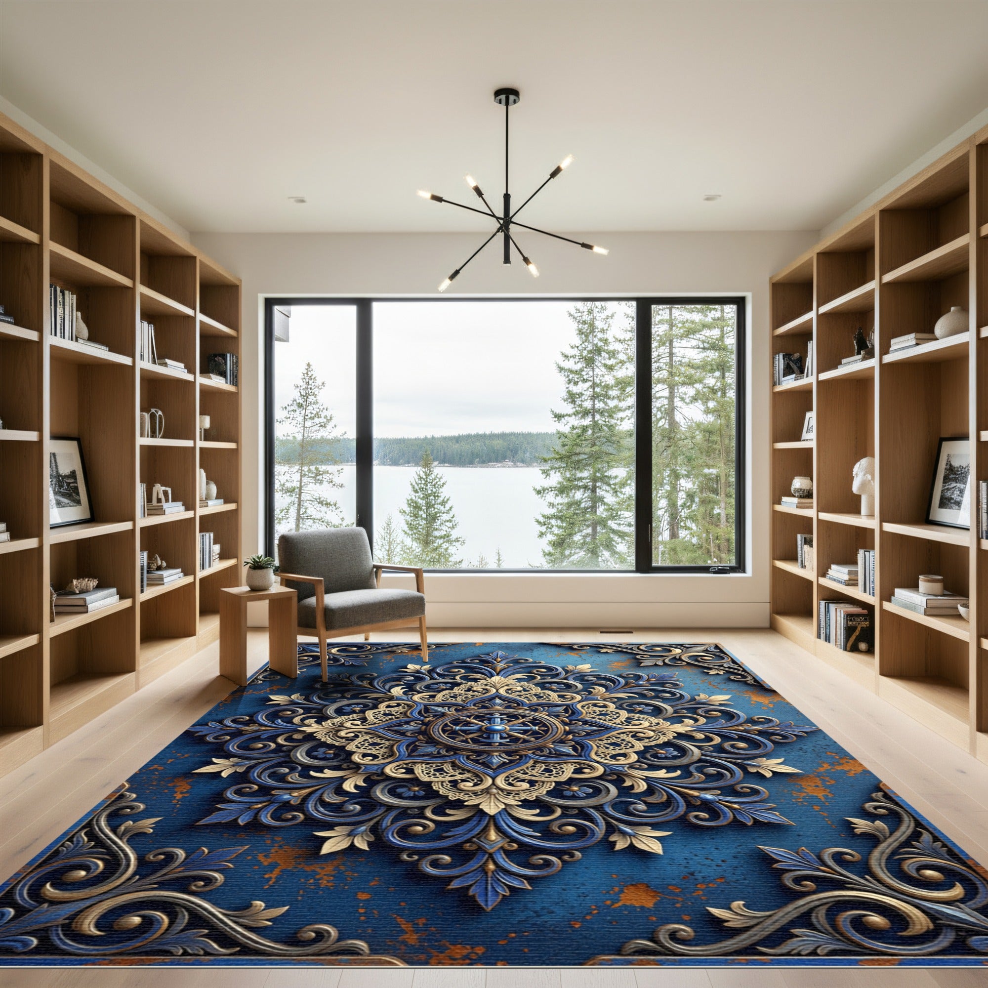 Elaborate Cobalt Golden Acanthus Mandala Rug