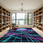 Neon Vaporwave Synthwave City Landscape Rug