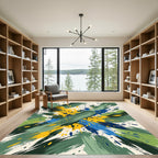 Energetic Abstract Green Yellow Blue Splatter Rug