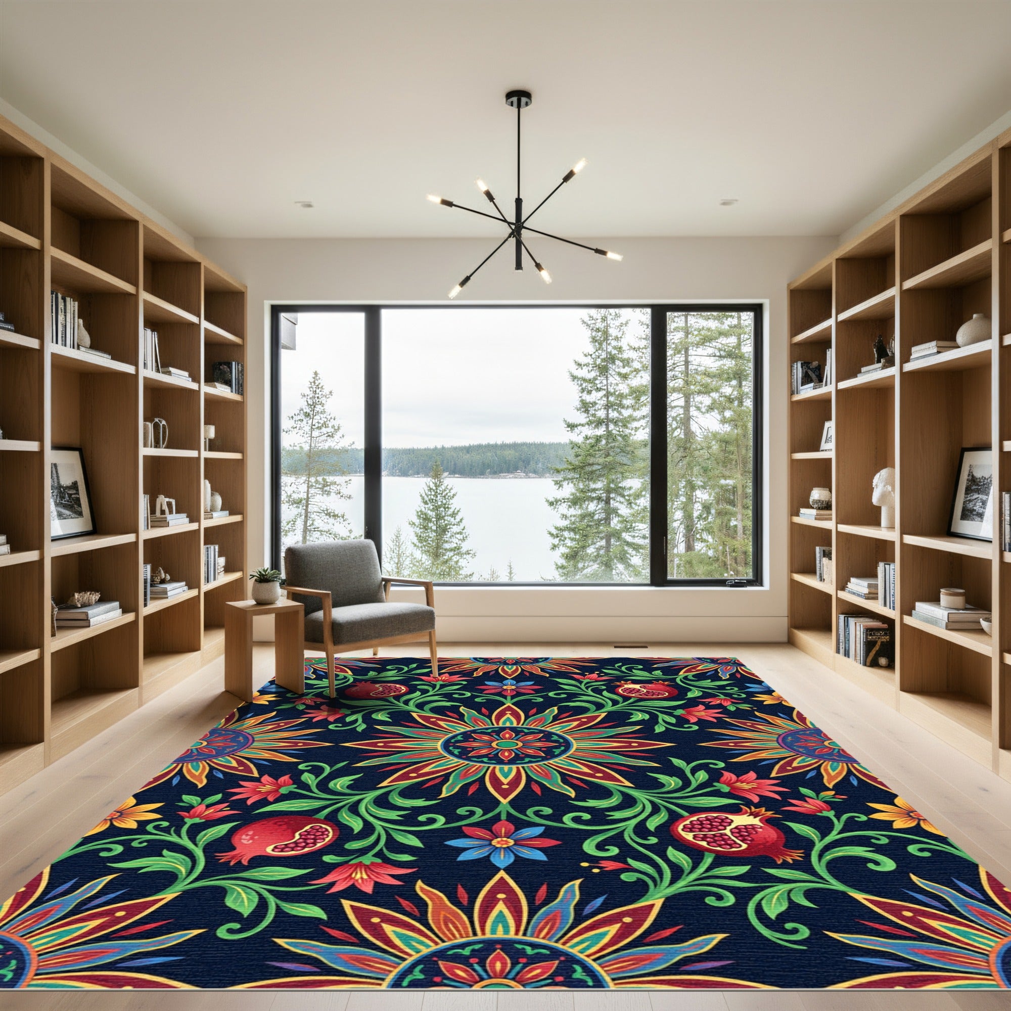 Vibrant Pomegranate Floral Medallion Garden Rug
