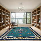 Nautical Star Compass Nautical Rope Border Rug