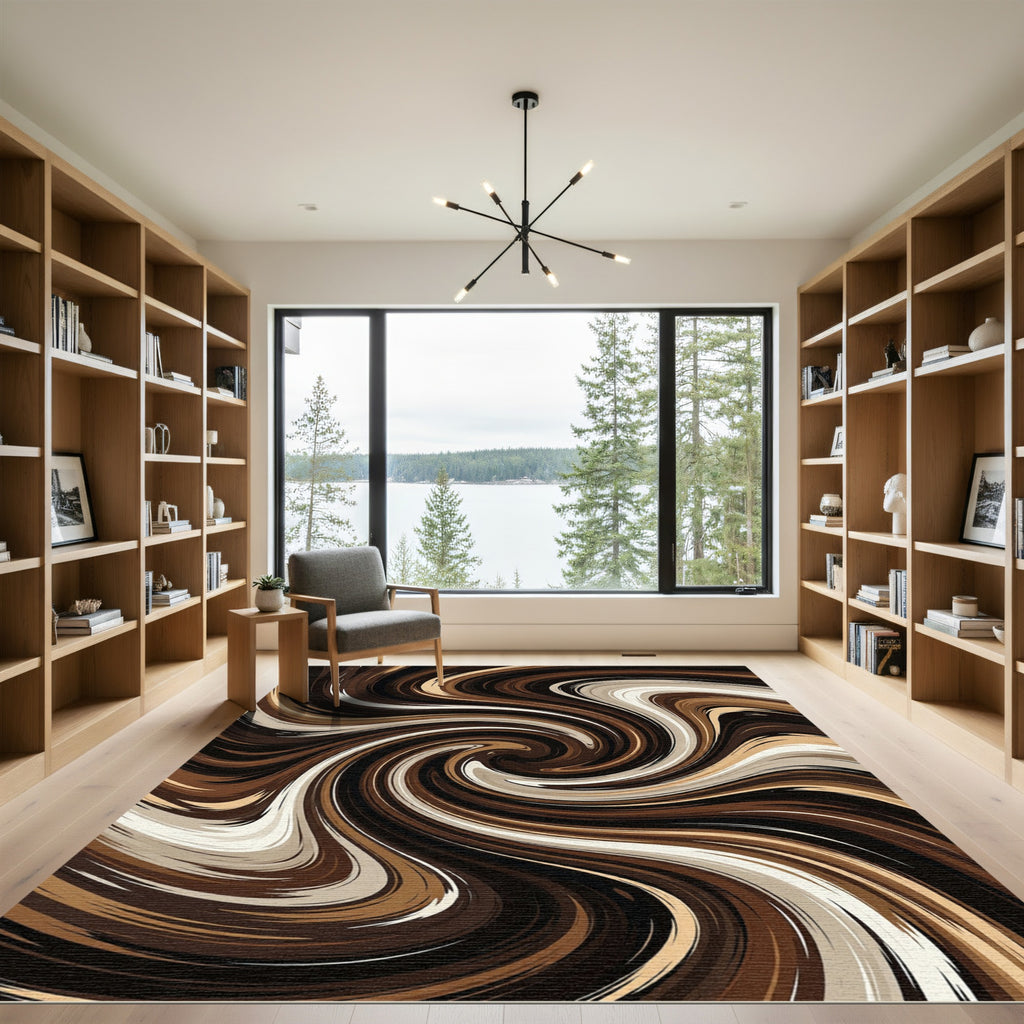 Chocolate Swirl Abstract Flowing Rug