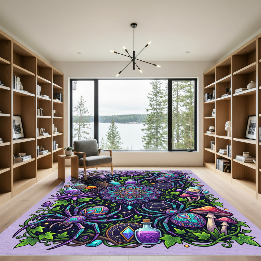Mystical Purple Spider Mandala Enchanted Forest Rug